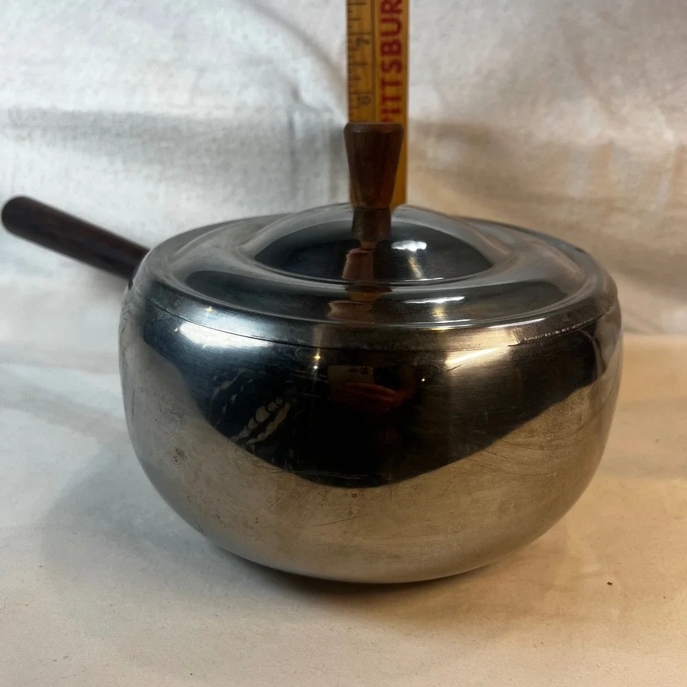 Vintage Stainless Steel Fondue Pot Wood Handle MCM Sauce Pan Made in‎ Japan